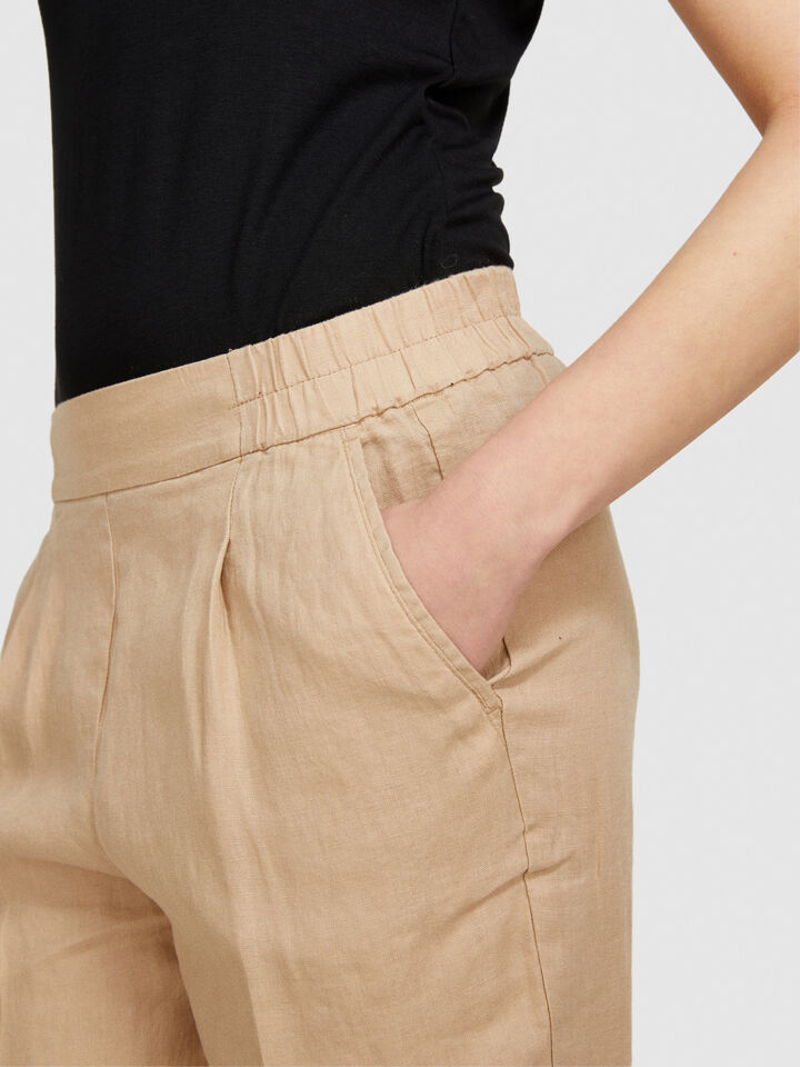 100% linen joggers - women's joggers - Beige | Sisley image number 5